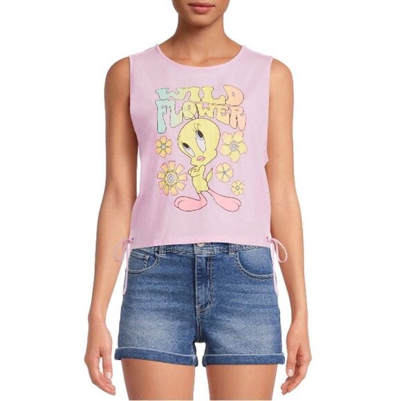 Women’s Junior’s SpongeBob Tweety & Mickey Side Tie Knit Tank Tops 3-Pack Size L - Picture 5 of 16